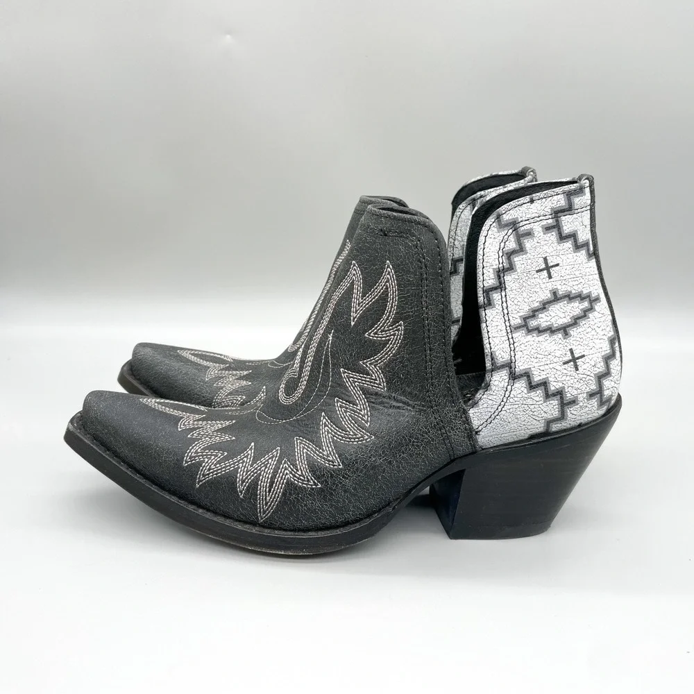 Ariat Pendleton Dixon Boots Womens 9B Black White Leather Western Aztec Festival